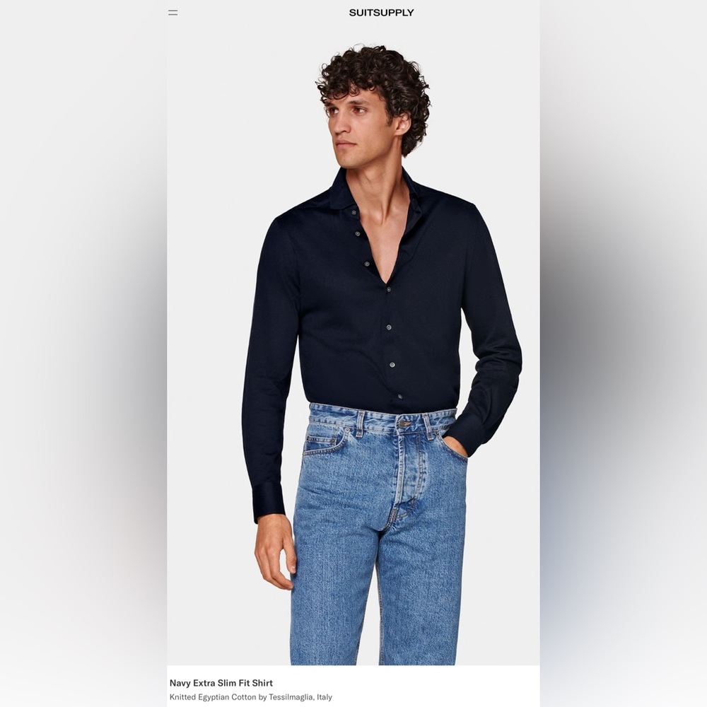 Mens Suit Supply Extra Slim Navy Egyptian Cotton Shirt